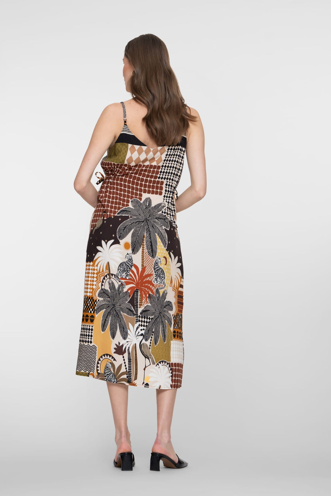 Geisha dames jurk midi bruin dessin – 67407-20