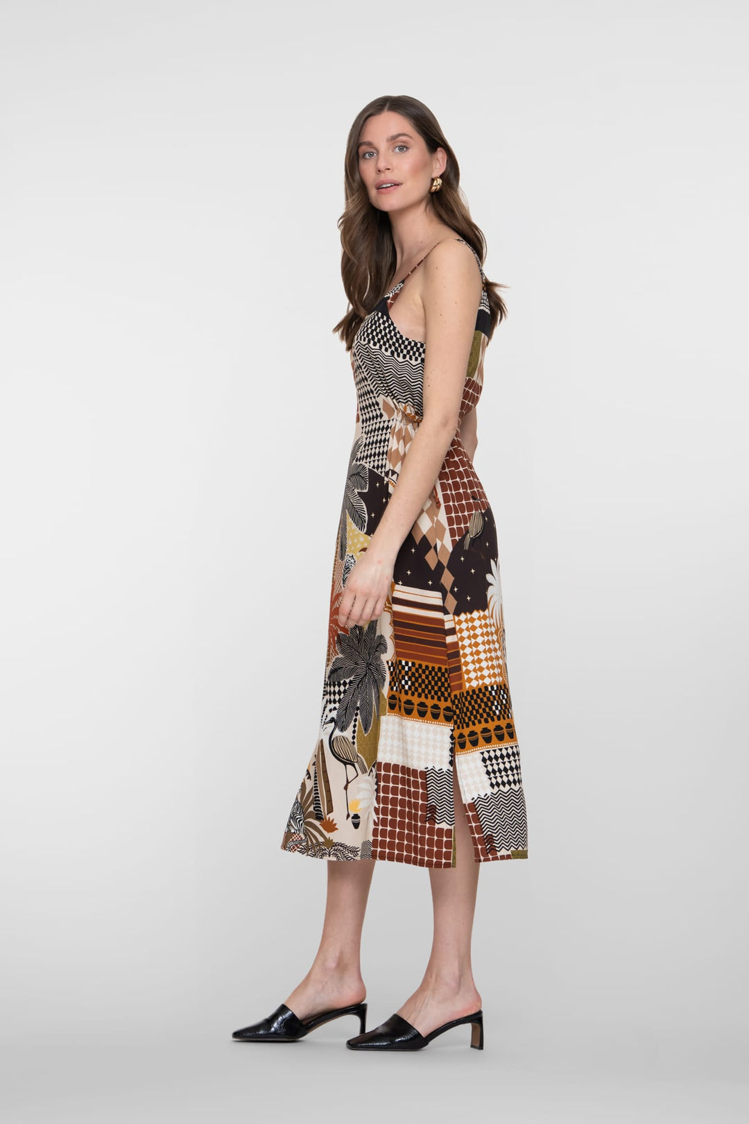 Geisha dames jurk midi bruin dessin – 67407-20
