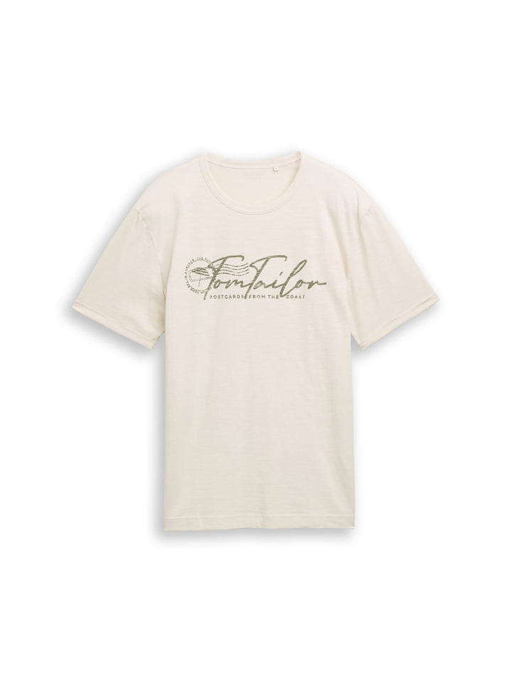 Tom Tailor T-shirt met logo-print ecru – heren
