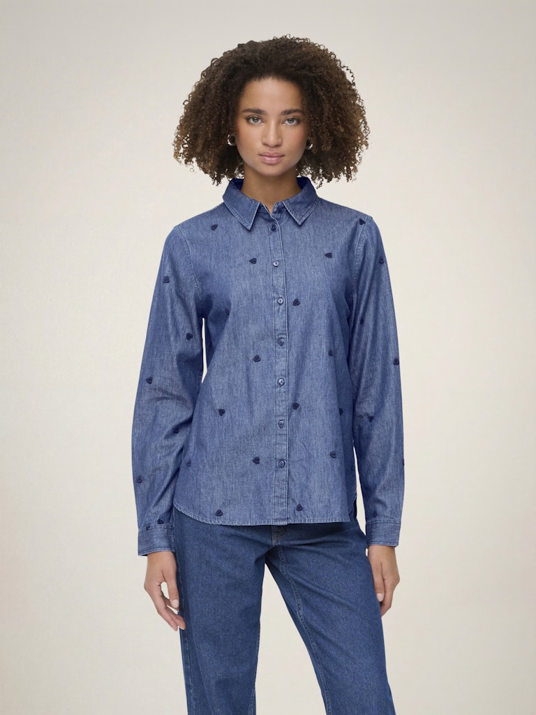 Jacqueline de Yong blouse denim dames – JDYLOVE L/S EMBR SHIRT - Blue Denim