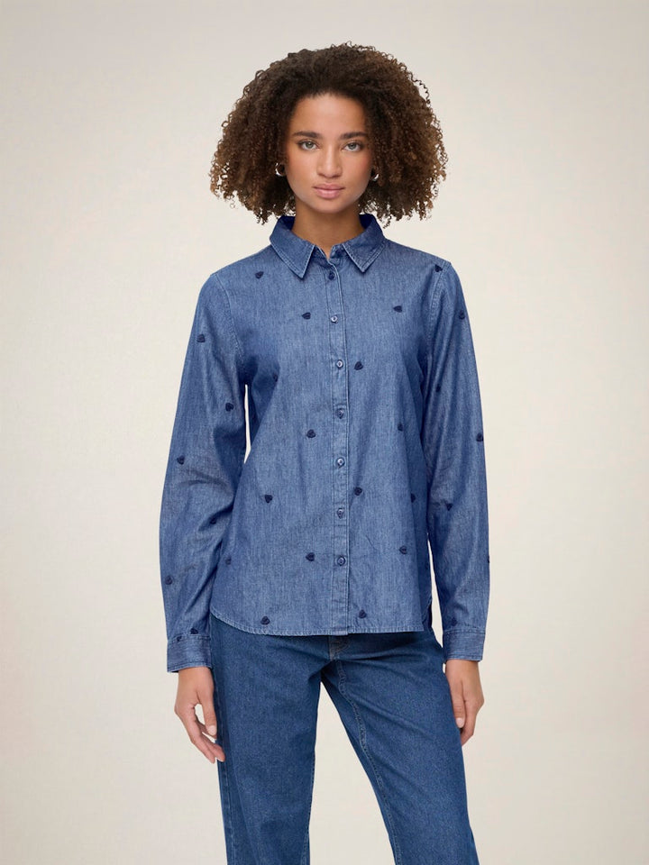 Jacqueline de Yong blouse denim dames – JDYLOVE L/S EMBR SHIRT - Blue Denim