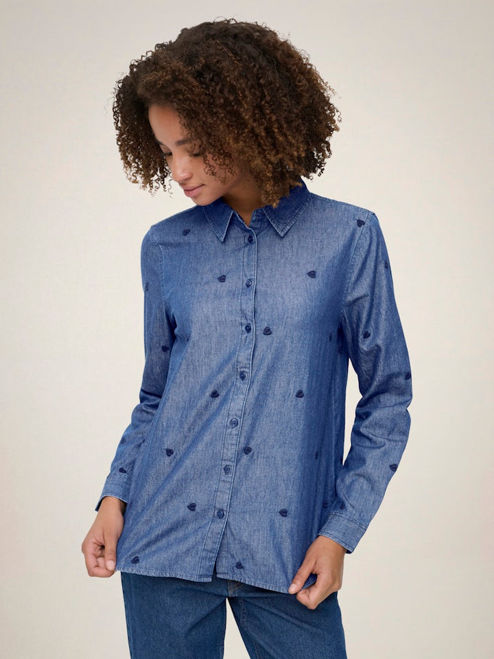 Jacqueline de Yong blouse denim dames – JDYLOVE L/S EMBR SHIRT - Blue Denim