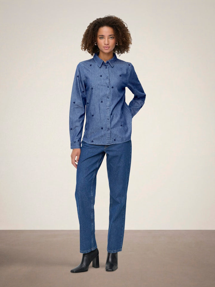 Jacqueline de Yong blouse denim dames – JDYLOVE L/S EMBR SHIRT - Blue Denim
