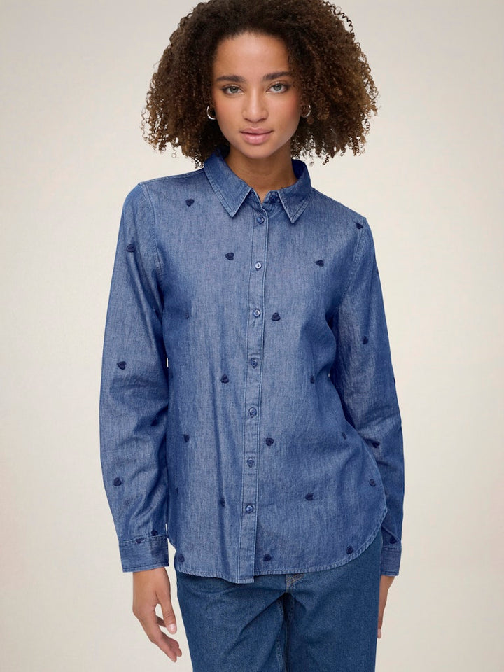 Jacqueline de Yong blouse denim dames – JDYLOVE L/S EMBR SHIRT - Blue Denim