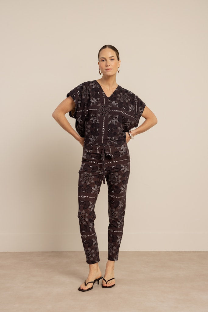 Studio Anneloes Renske paisley vneck top – dames - Bruin Dessin