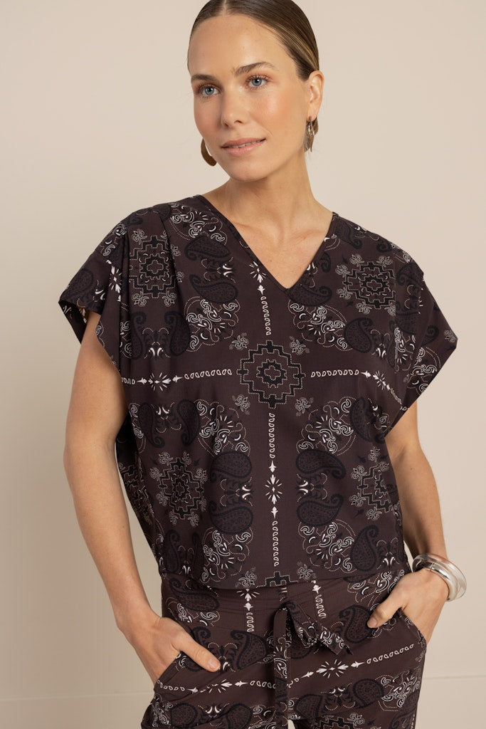 Studio Anneloes Renske paisley vneck top – dames - Bruin Dessin