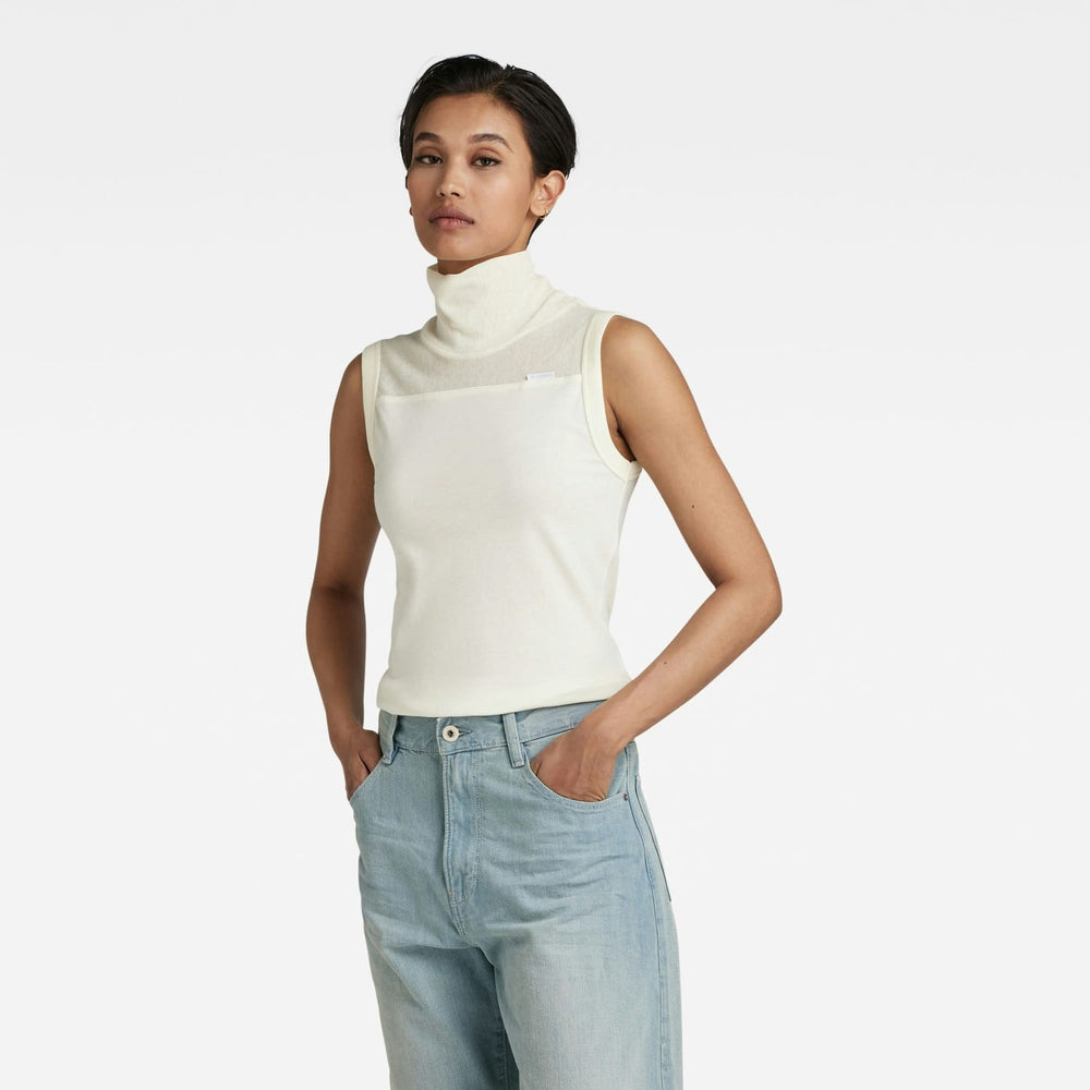 G-Star Fabric mix funnel tank top ecru – dames