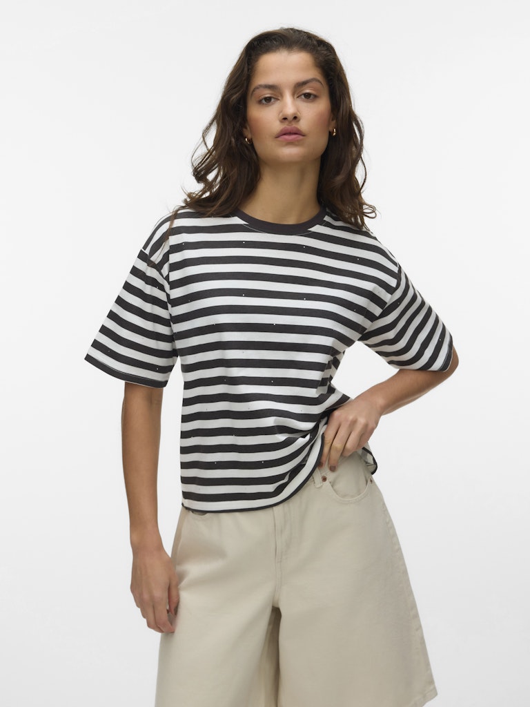 VERO MODA VMKAYSA SS STRIPED TEE EXP – dames t-shirt - Bruin Dessin