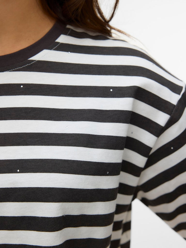 VERO MODA VMKAYSA SS STRIPED TEE EXP – dames t-shirt - Bruin Dessin