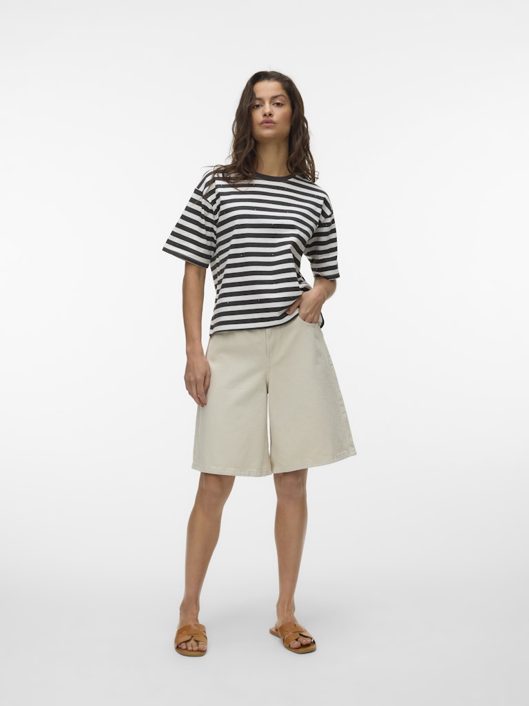 VERO MODA VMKAYSA SS STRIPED TEE EXP – dames t-shirt - Bruin Dessin