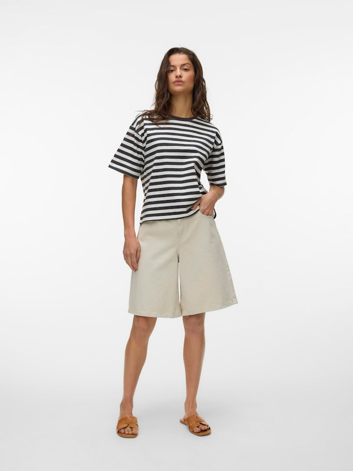 VERO MODA VMKAYSA SS STRIPED TEE EXP – dames t-shirt - Bruin Dessin