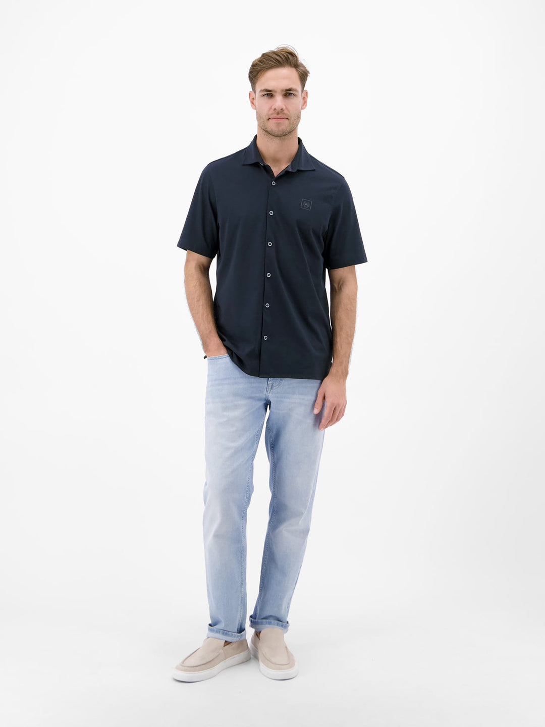 Lerros overhemd k/m navy – heren