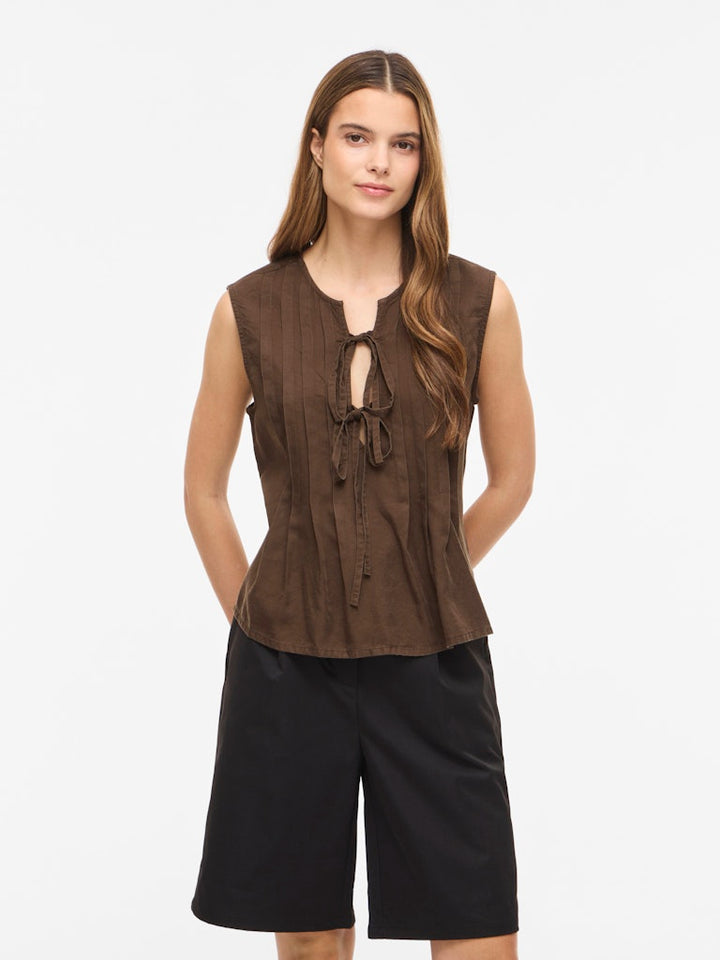 Vila VITEVIRA SL TIESTRING TOP bruin – dames top