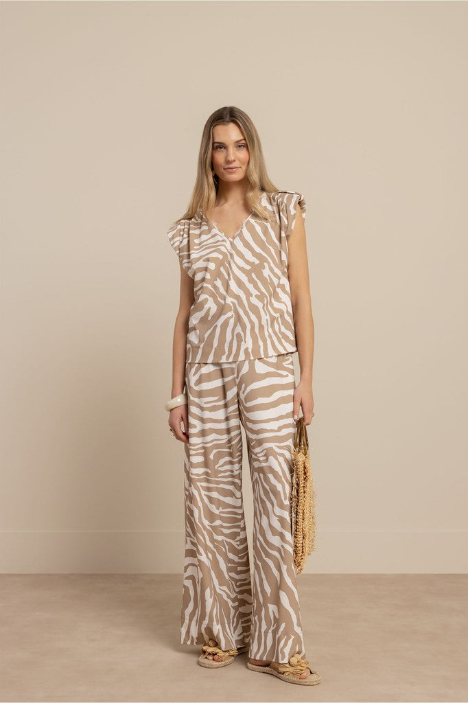 Studio Anneloes Leone zebra vneck top – dames - Bruin Dessin