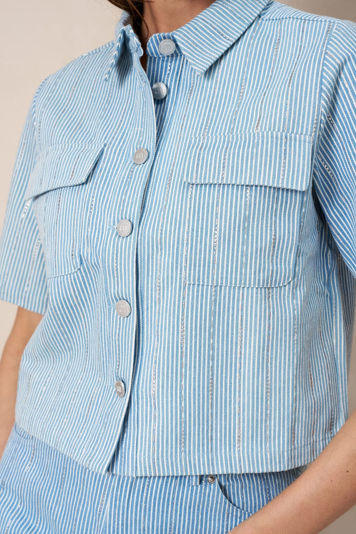 Lofty Manner Blouse Hera – dames blouse k/m denim - Blauw Dessin