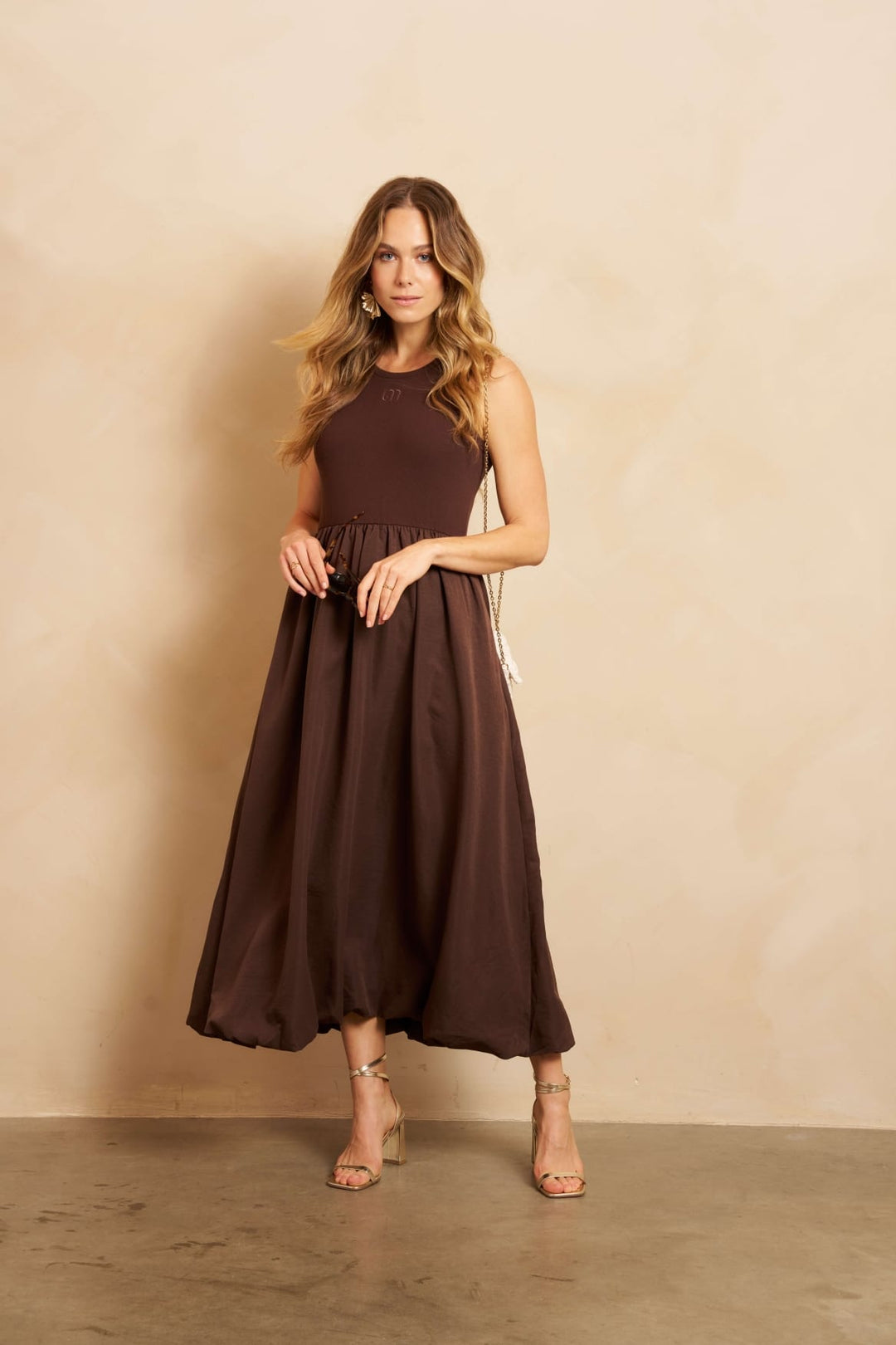 Lofty Manner Dress Pia – midi jurk bruin voor dames