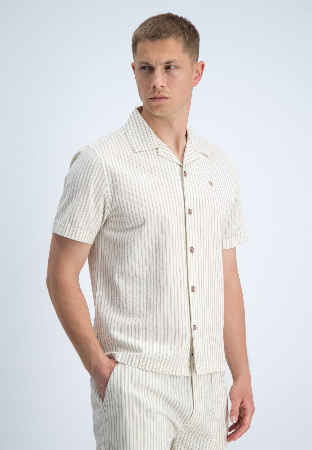 Gabbiano men overhemd k/m ecru dessin – heren