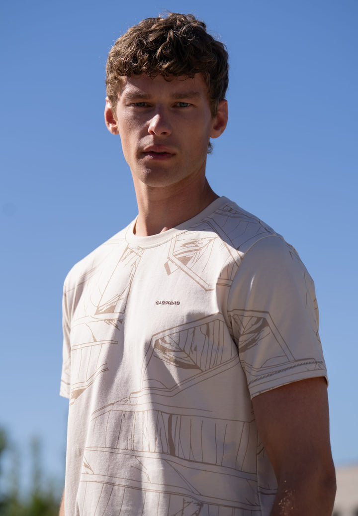 Gabbiano men 1566115 Nik t-shirt ecru dessin – heren