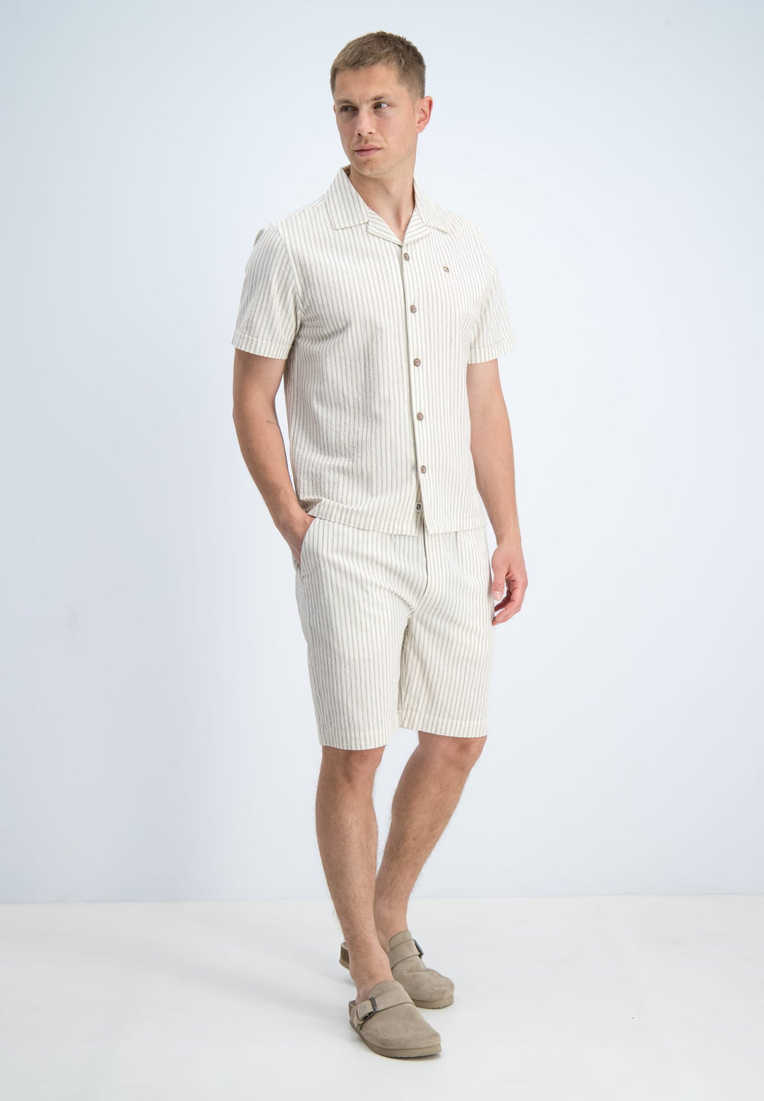Gabbiano men overhemd k/m ecru dessin – heren