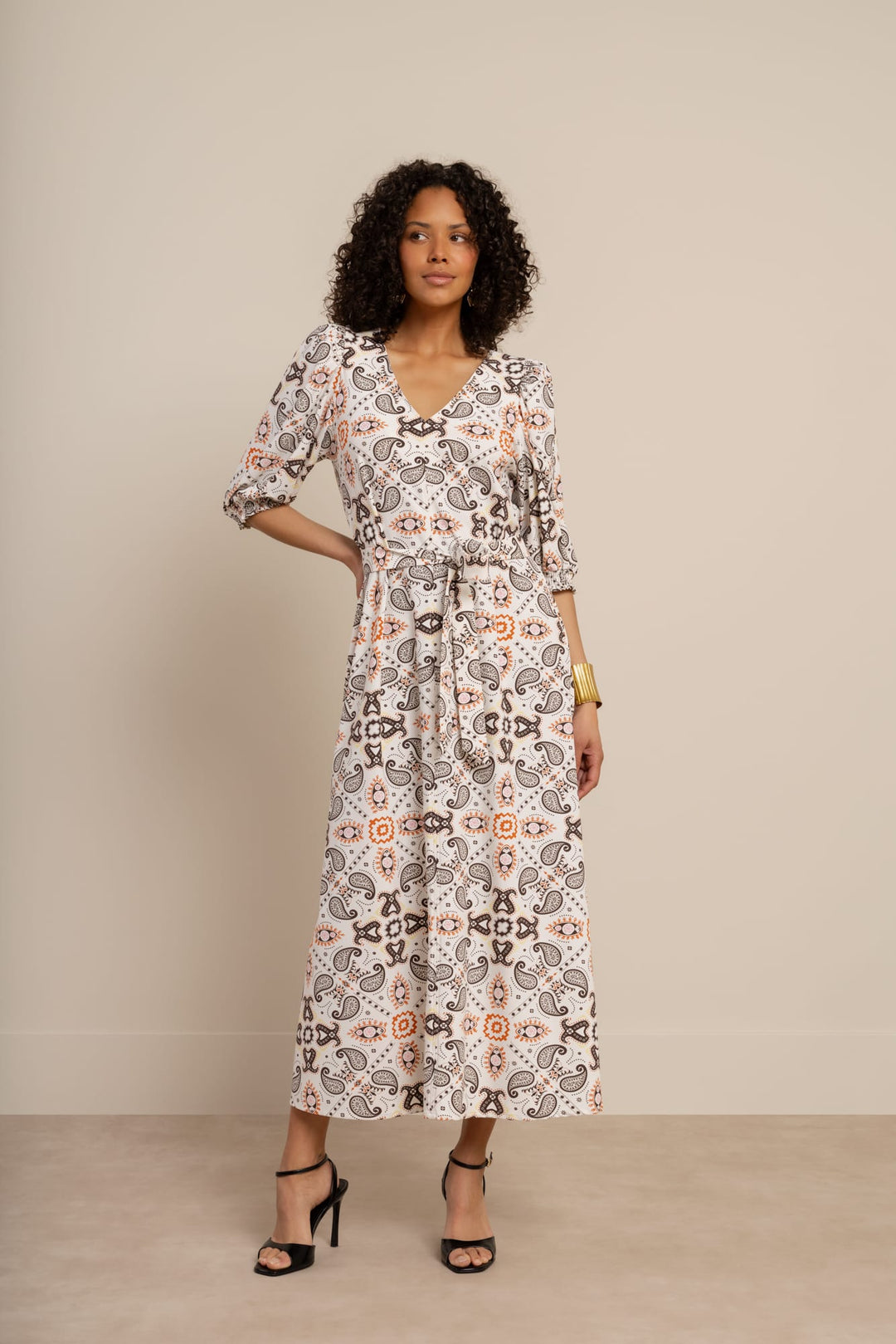 Studio Anneloes Emira jurk midi dames - wit dessin