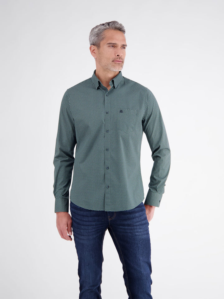 Lerros 2691474 overhemd l/m heren groen dessin