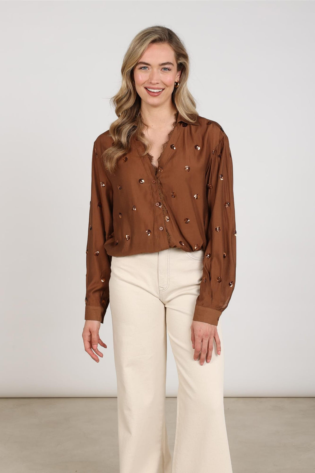 Nukus blouse l/m bruin – dames
