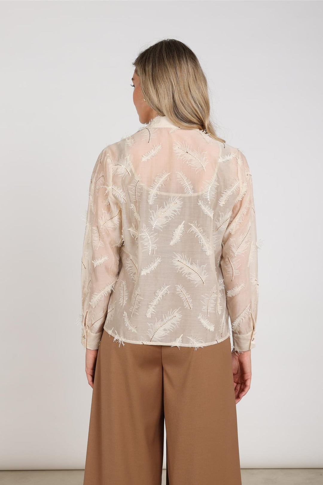 Nukus blouse l/m dames ecru dessin – NKF02179