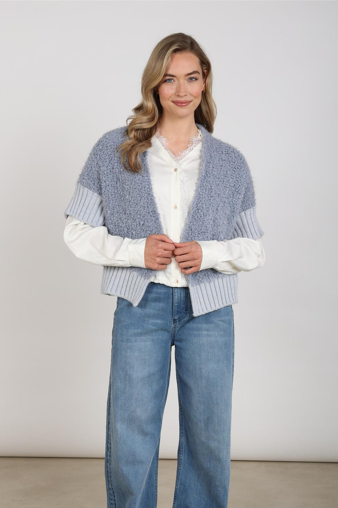 Nukus NKF05032 Bell vest gebreid dames lichtblauw