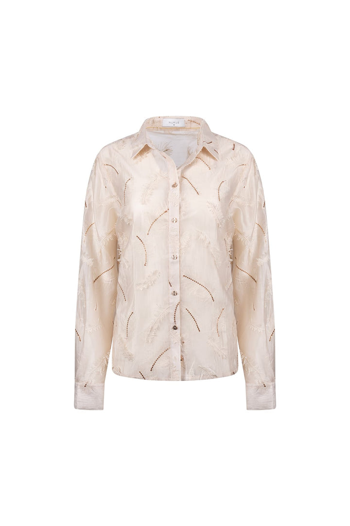 Nukus blouse l/m dames ecru dessin – NKF02179