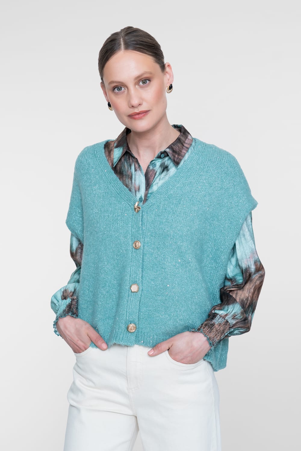 Geisha 64584-14 gilet gebreid aqua – dames