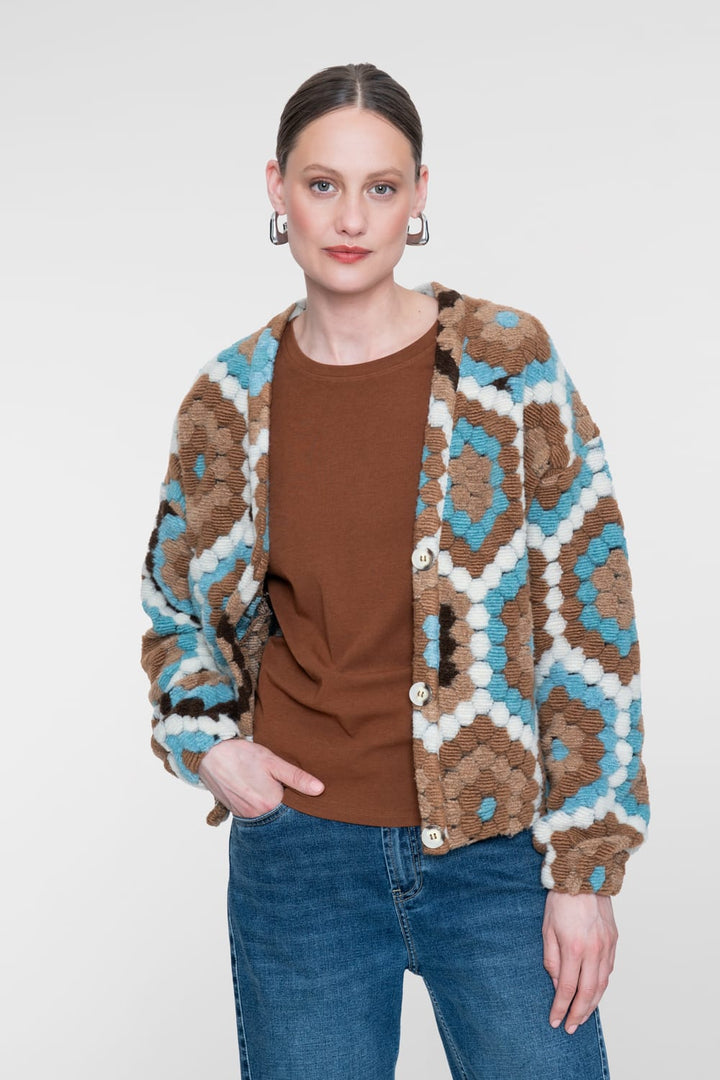 Geisha 65620-20 vest gebreid dames grijs dessin