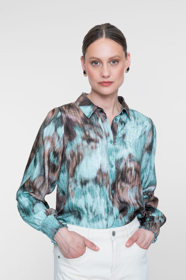 Geisha 63658-20 blouse l/m dames bruin dessin