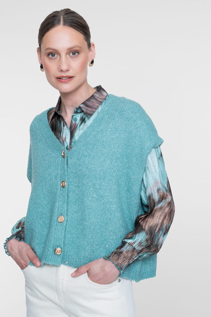 Geisha 63658-20 blouse l/m dames bruin dessin