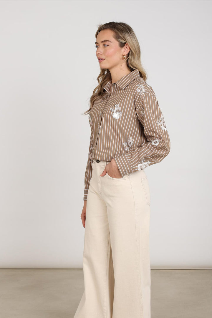 Nukus NKF02137 Newport blouse l/m bruin dessin – dames