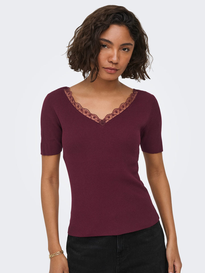 Jacqueline de Yong Nanna t-shirt bordeaux – dames
