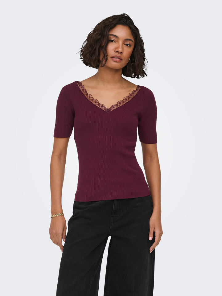 Jacqueline de Yong Nanna t-shirt bordeaux – dames