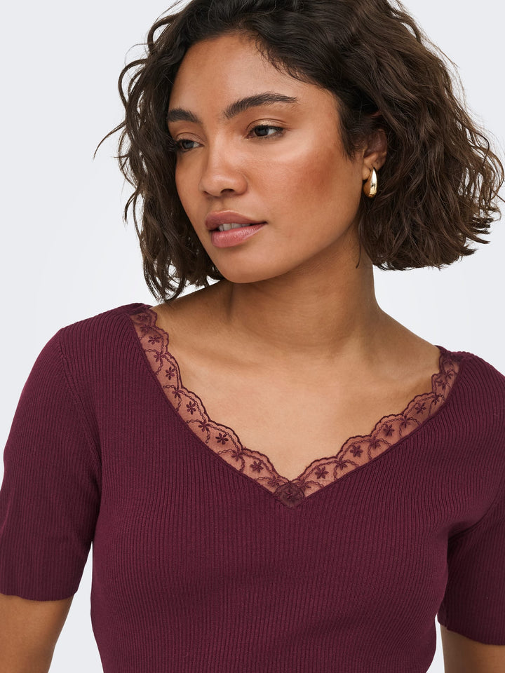 Jacqueline de Yong Nanna t-shirt bordeaux – dames