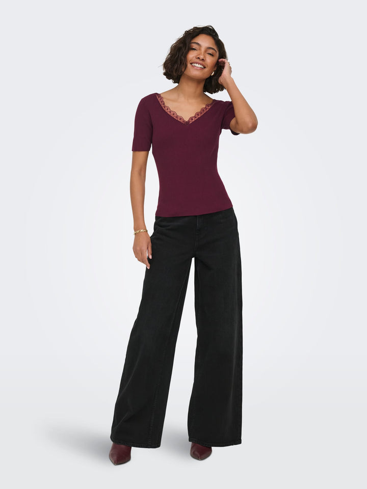 Jacqueline de Yong Nanna t-shirt bordeaux – dames