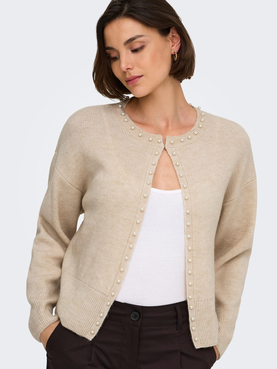 Jacqueline de Yong Emmali vest gebreid dames – beige