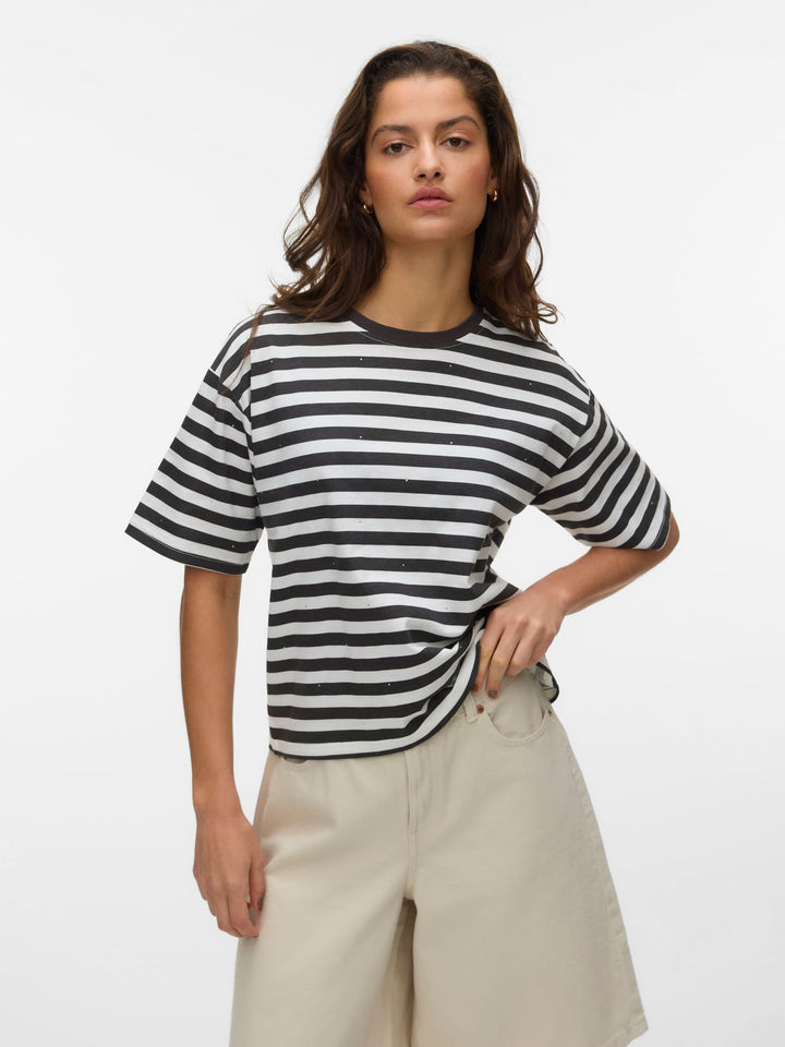 VERO MODA VMKAYSA SS STRIPED TEE EXP – dames t-shirt - Bruin Dessin