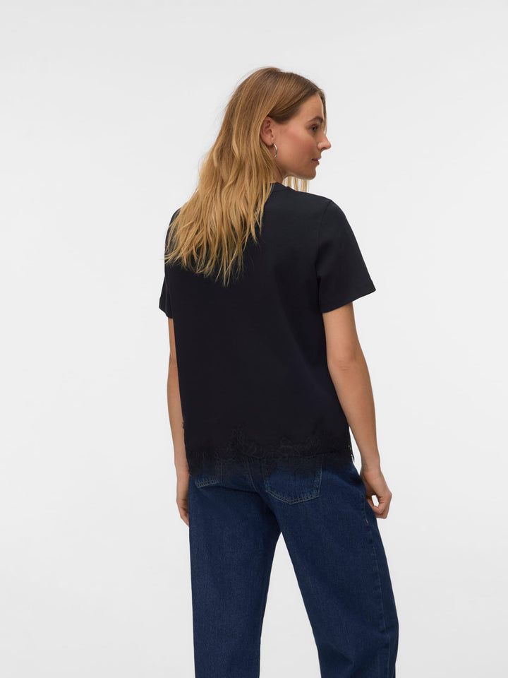 VERO MODA VMSARA METTE LACE T-shirt - dames zwart