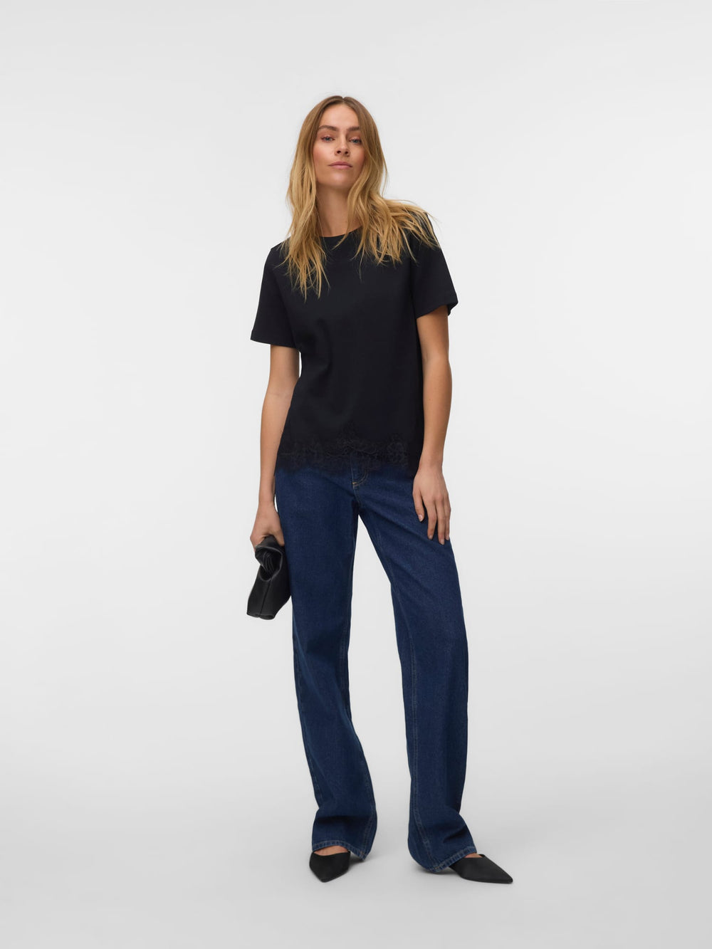 VERO MODA VMSARA METTE LACE T-shirt - dames zwart