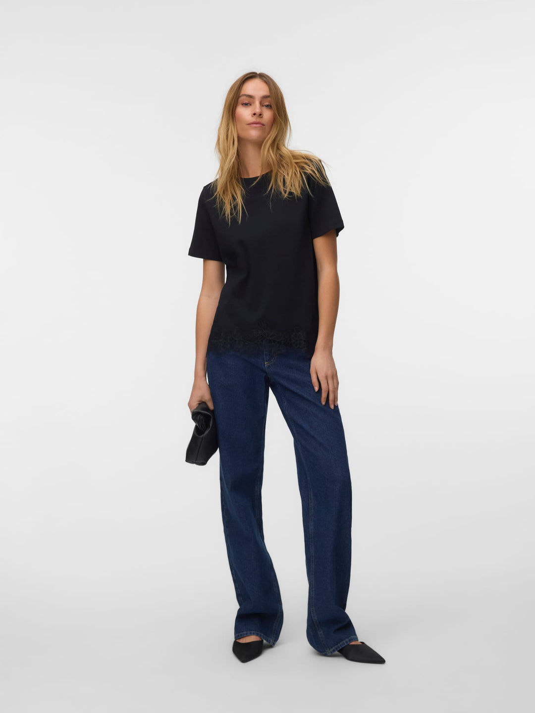 VERO MODA VMSARA METTE LACE T-shirt - dames zwart