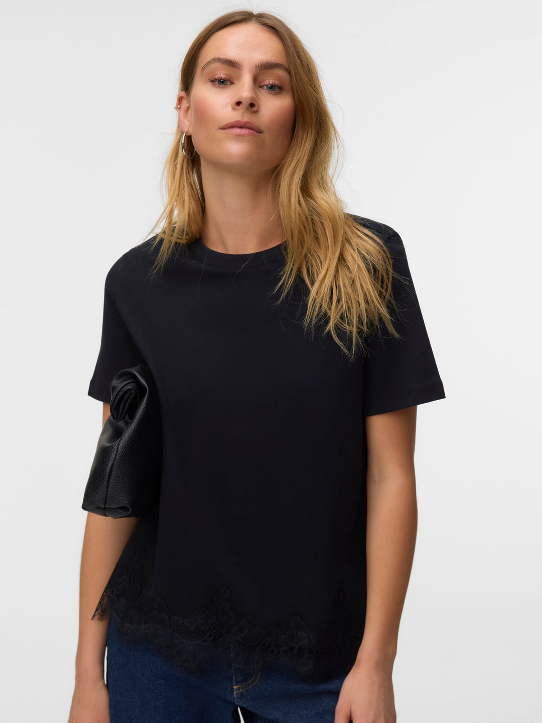 VERO MODA VMSARA METTE LACE T-shirt - dames zwart