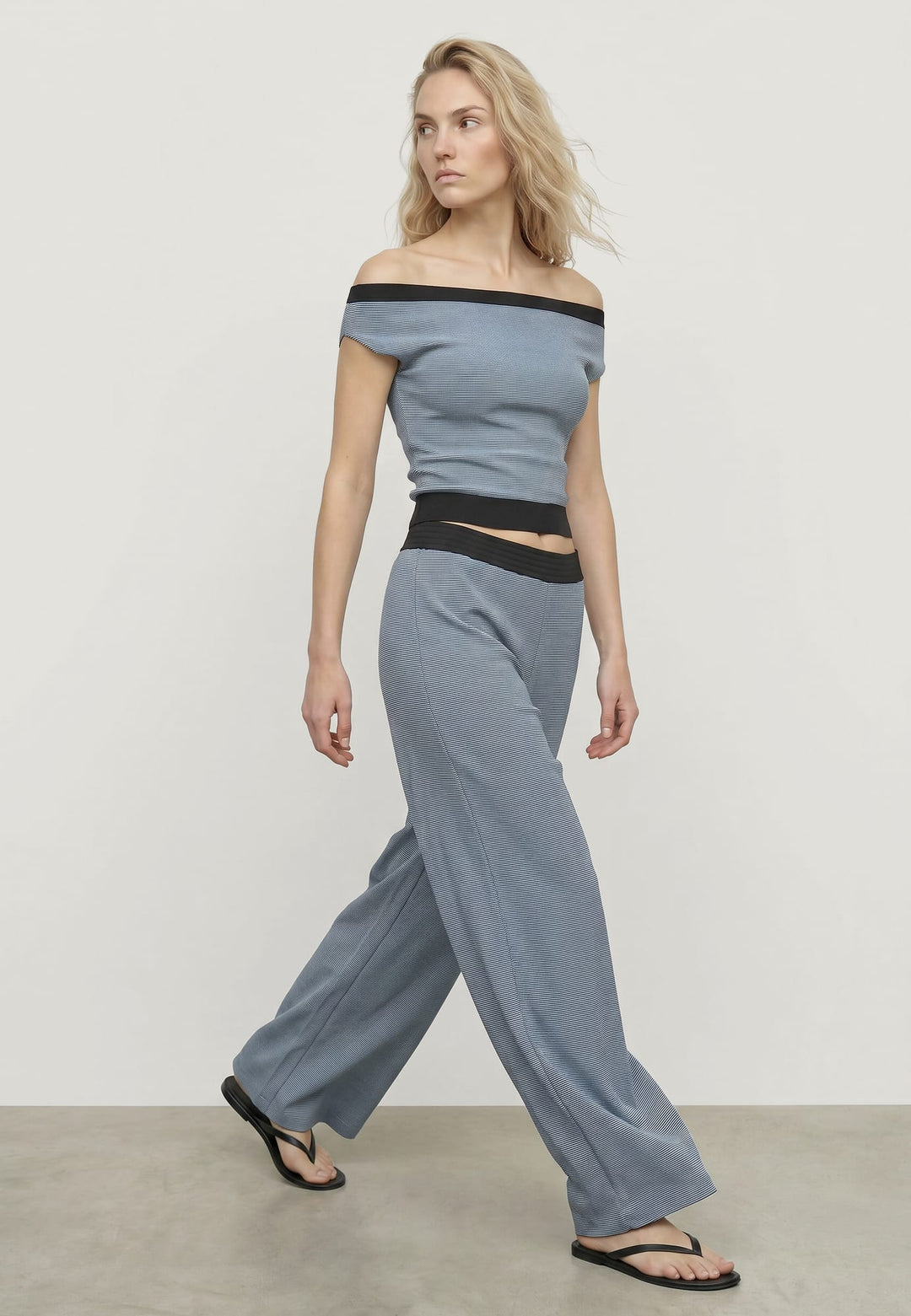 Hype drop HDPAIGE MW WIDE PANTS – dames lange broek - Blauw Dessin