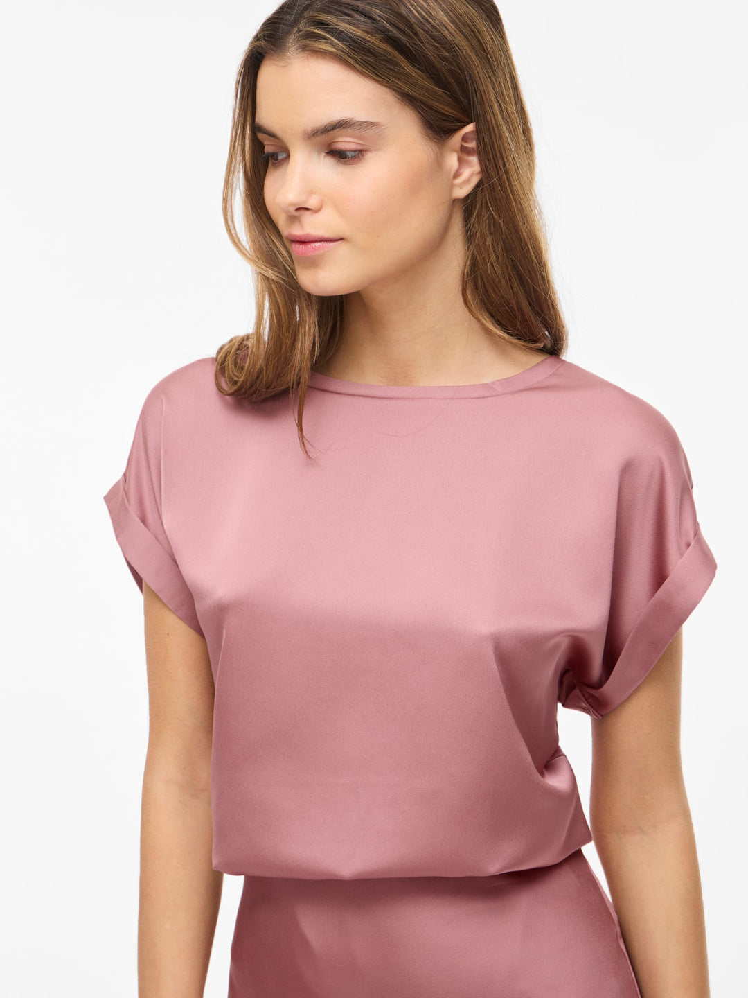 Vila VIELLETTE S/S SATIN TOP oud roze – dames blouse
