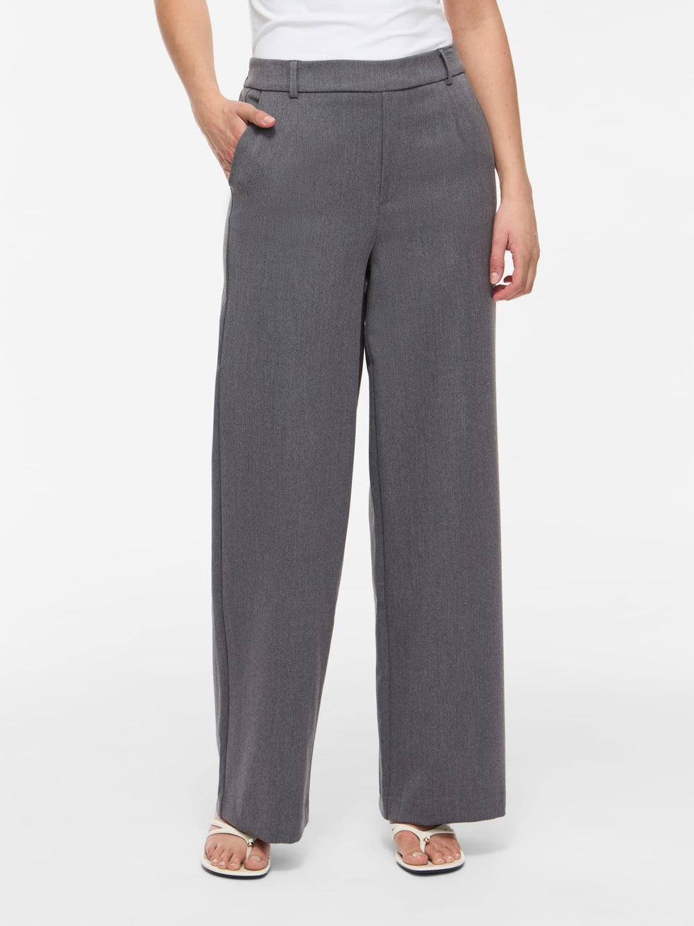 Vila VIVARONE HW WIDE PANT grijs – dames lange broek