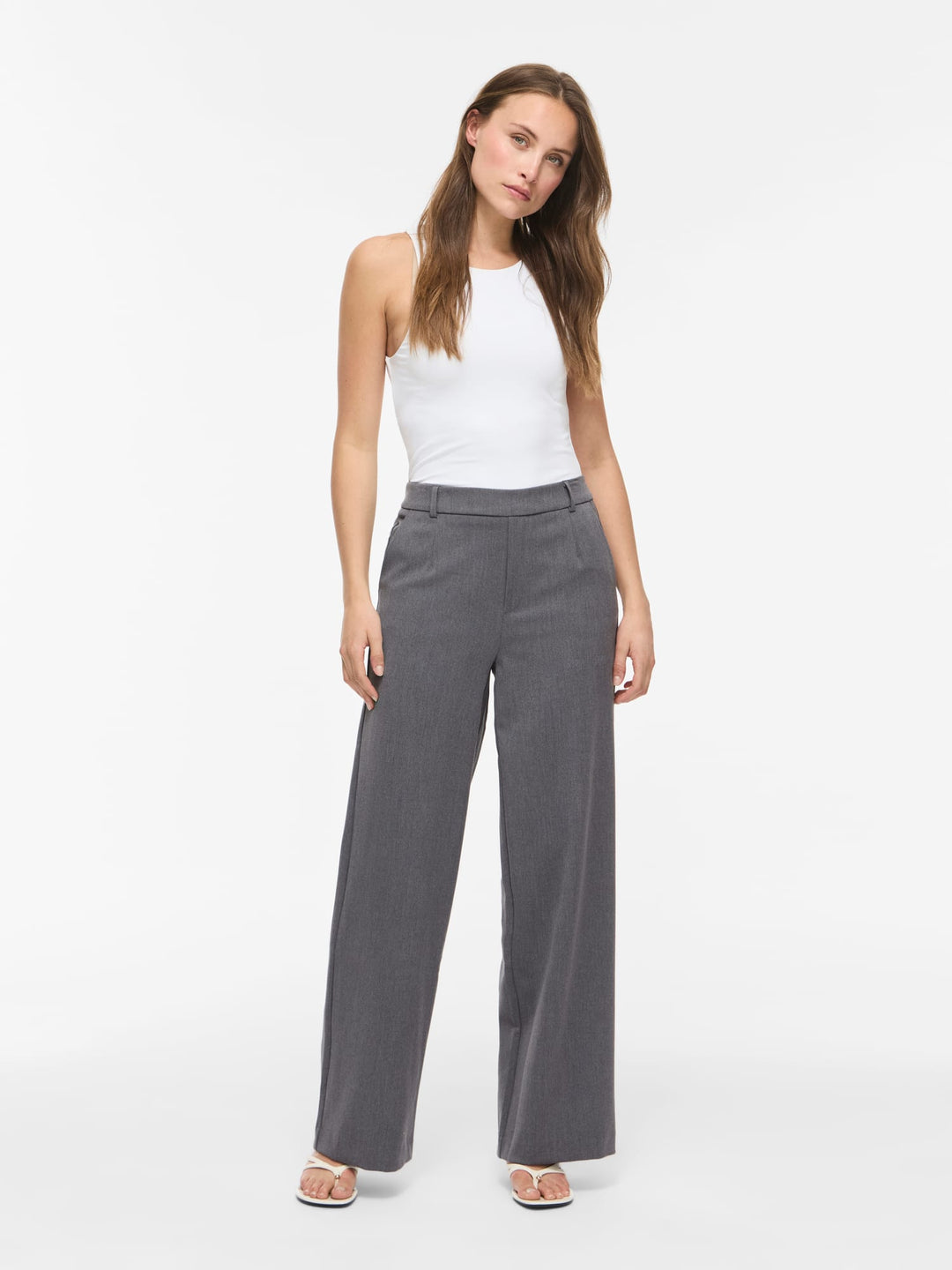 Vila VIVARONE HW WIDE PANT grijs – dames lange broek