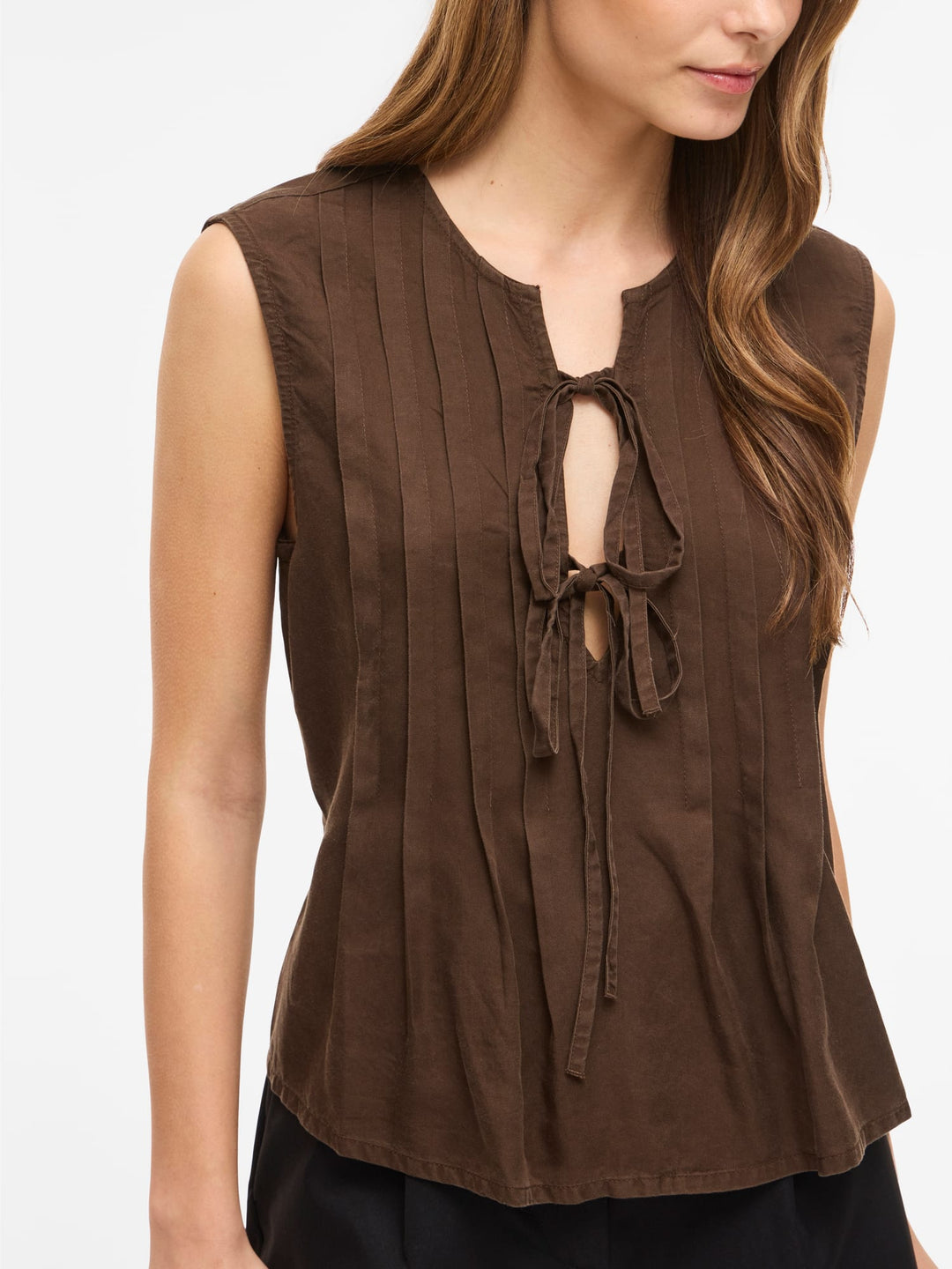 Vila VITEVIRA SL TIESTRING TOP bruin – dames top