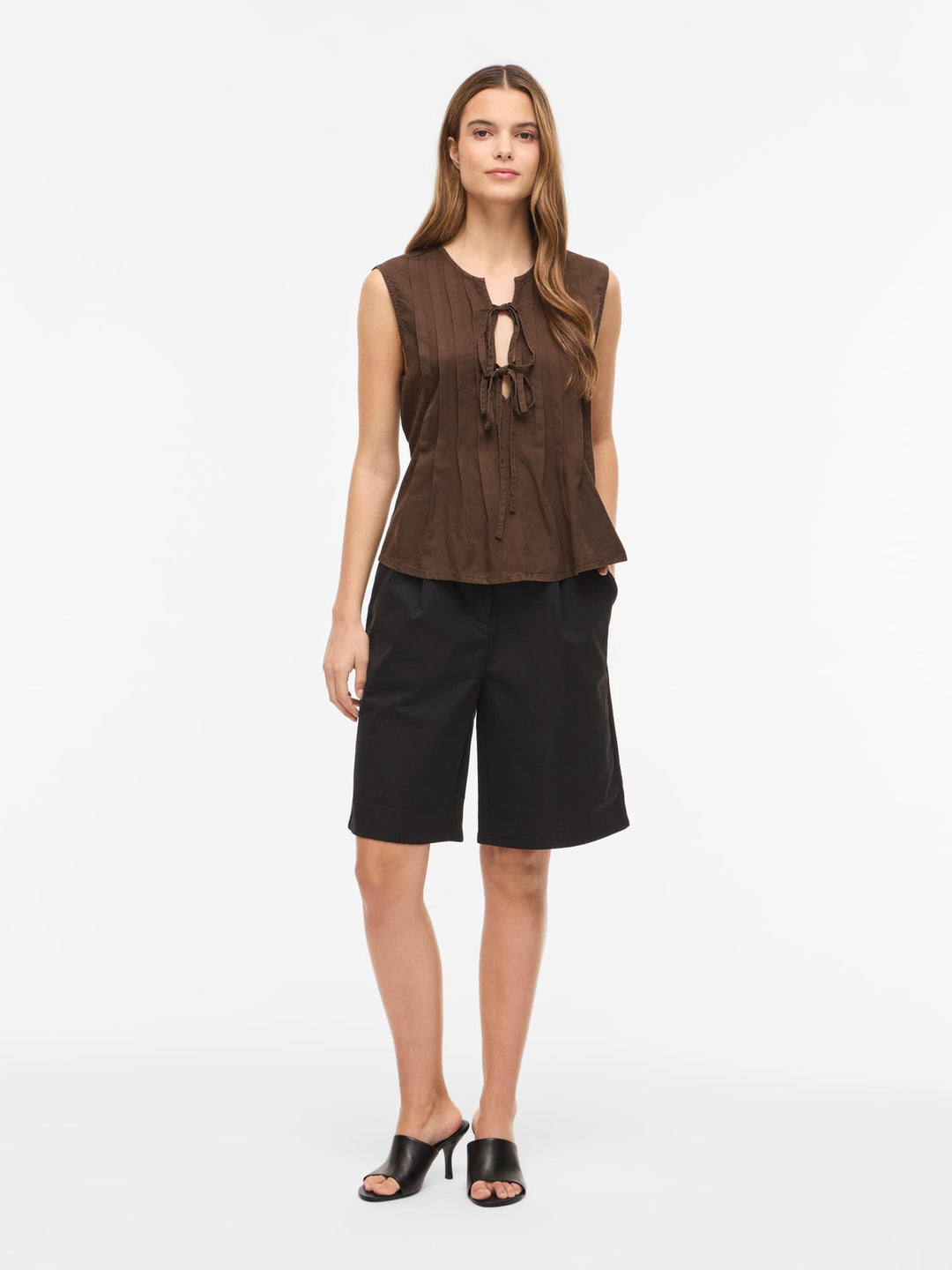Vila VITEVIRA SL TIESTRING TOP bruin – dames top